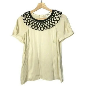 Milly Silk Cream & Black Trim Short Sleeve Blouse 8